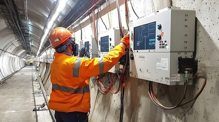 Airflow monitoring systems being installed for ventilation and air control inside a tunnel infrastructure project  The technology includes sensors data analytics