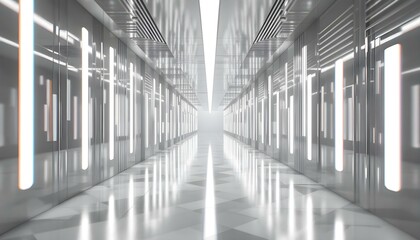 Abstract interior sci-fi spaceship corridors. futuristic design spaceship interior in blue background. Abstract 3d corridor interior design with linear light. 3d rendering