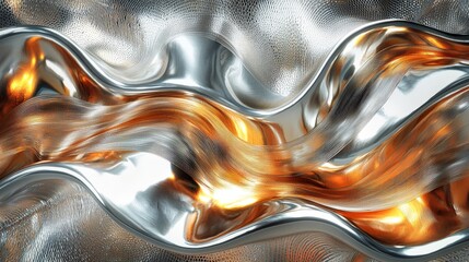 Naklejka premium Abstract metallic waves with silver and copper reflections