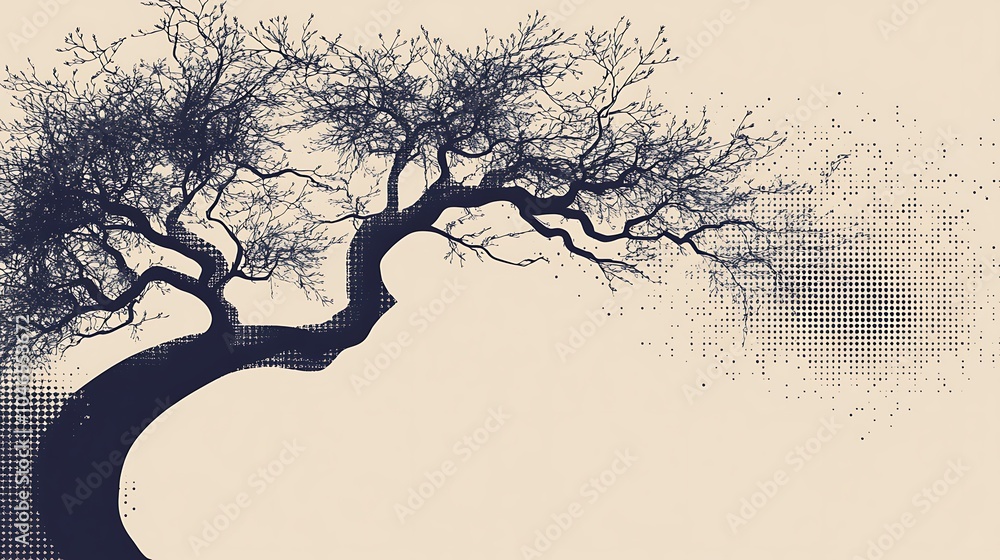 Poster Silhouette of a tree with branches reaching towards the sky.