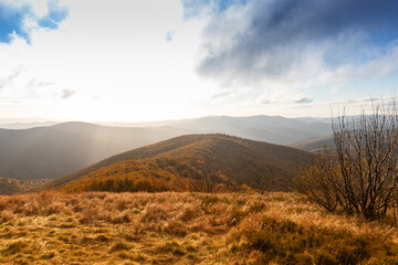View on hills from Mała Rawka, Bieszczady, Poland