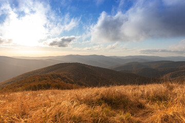 View on hills from Mała Rawka, Bieszczady, Poland