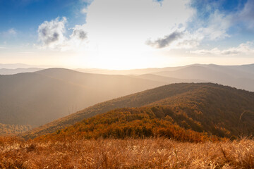 View on hills from Mała Rawka, Bieszczady, Poland