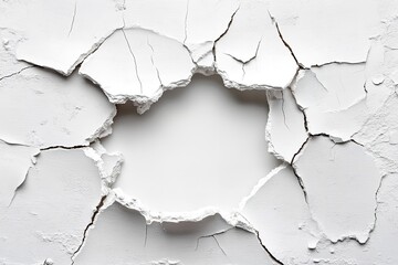 Obraz premium Cracked white wall texture background with a broken hole.