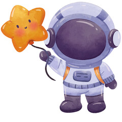 Astronaut With a Star Watercolor Illustration