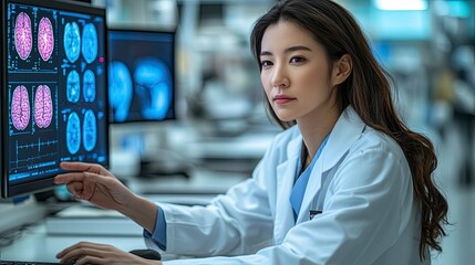 Medical Professional Analyzing Brain Scan Images in Modern Healthcare Facility