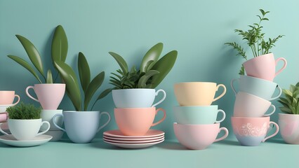 Fototapeta premium Charming Minimalist Wallpaper of Everyday Objects in Soft Pastels