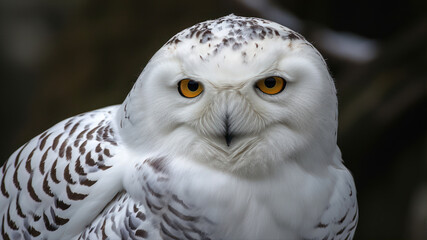Fototapeta premium Majestic snowy owl gazing intently in its natural habitat at dusk