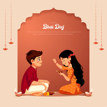 Happy Bhai Dooj Post and Greeting Card. Indian Festival Bhai Dooj Creative Poster Vector Illustration