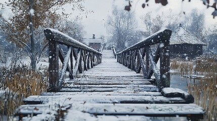 Snowy Wooden Bridge on a Winter Day, Stare Juchy