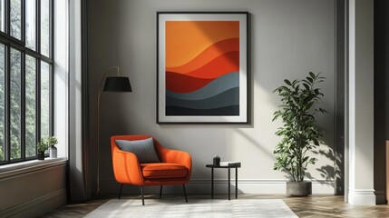 Fototapeta premium Modern Living Room with Art and Cozy Accent Chair