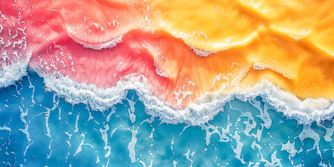 Fototapeta premium Ocean waves crashing on a vibrant colorful beach creating an abstract design