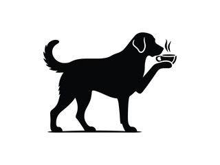 Drinking Coffee Labrador Retriever Dog Silhouette Vector