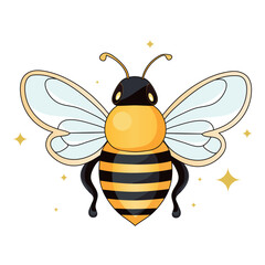 Cute honey bee isolated on a white background. Cartoon bee with colorful wings. Vector illustration.