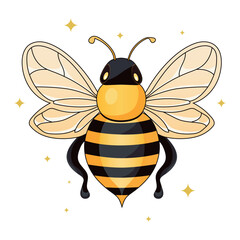 Cute honey bee isolated on a white background. Cartoon bee with colorful wings. Vector illustration.