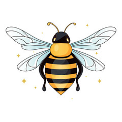 Cute honey bee isolated on a white background. Cartoon bee with colorful wings. Vector illustration.