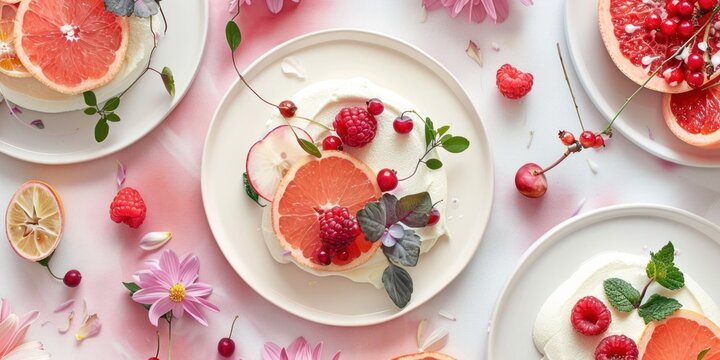 A colorful display of hedonistic minimalism in a spring-inspired dessert arrangement