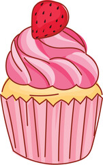 Pink cupcakes on white background. Vector illustration.