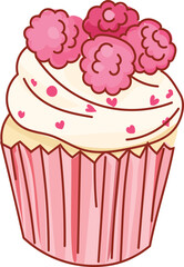 Pink cupcakes on white background. Vector illustration.