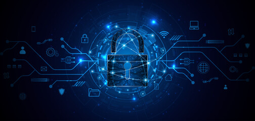 Lock icon. Cyber ​​security and data protection concepts and privacy. Innovative concept of advanced safety technology