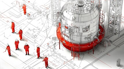 Modular Reactor Component Assembly at Small Modular Reactor Site  Pre fabricated parts being assembled to construct a compact scalable nuclear power plant