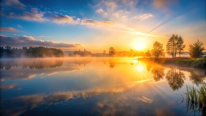 Fototapeta premium sunrise over lake with leading lines
