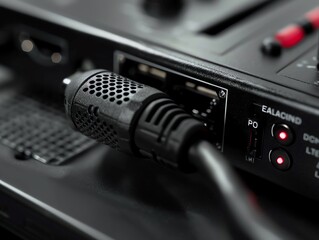 Fototapeta premium A detailed view of a voice recorder s charging port