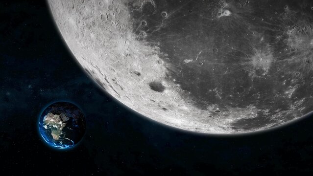 Moon close up view planet earth on space