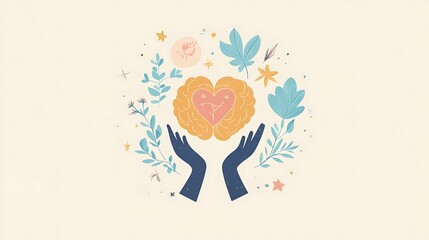 A World Mental Health Day logo with soft hues and symbols of a heart, brain, and mindfulness, promoting a global mental health campaign