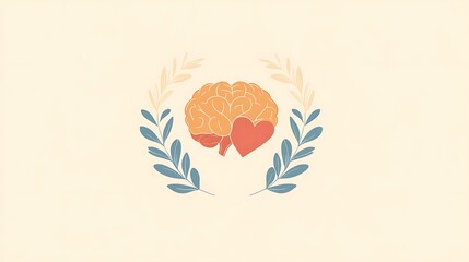 A calm and soft-toned logo for World Mental Health Day, incorporating symbols of a brain, heart, and mindfulness for mental health promotion