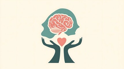 A calm and soft-toned logo for World Mental Health Day, incorporating symbols of a brain, heart, and mindfulness for mental health promotion