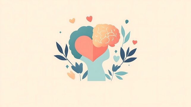 A World Mental Health Day logo with soft hues and symbols of a heart, brain, and mindfulness, promoting a global mental health campaign