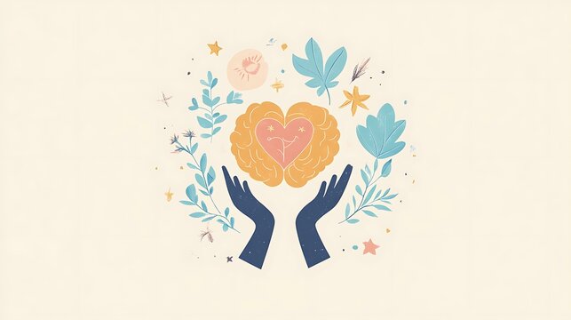 A World Mental Health Day logo with soft hues and symbols of a heart, brain, and mindfulness, promoting a global mental health campaign