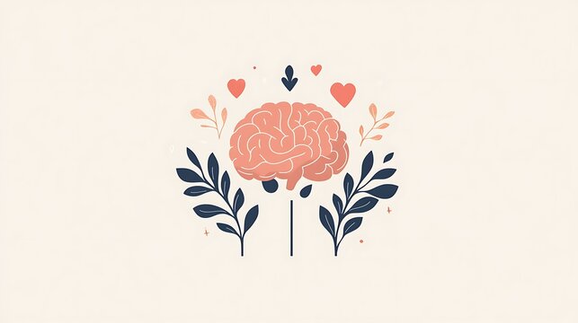 A calm and soft-toned logo for World Mental Health Day, incorporating symbols of a brain, heart, and mindfulness for mental health promotion
