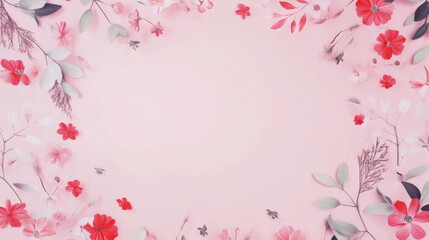 Photo of, Pink background with minimalist floral wreath motifs for design, banner template