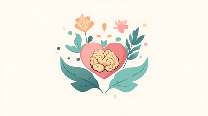 A serene logo for World Mental Health Day with a heart, brain, and mindfulness symbols, using soft, calming colors for mental health promotion