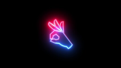 Neon OK Hand Gesture with Blue and Red Glow