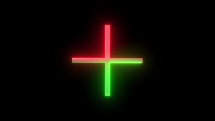 Obraz premium Neon add icon green red color glowing black background