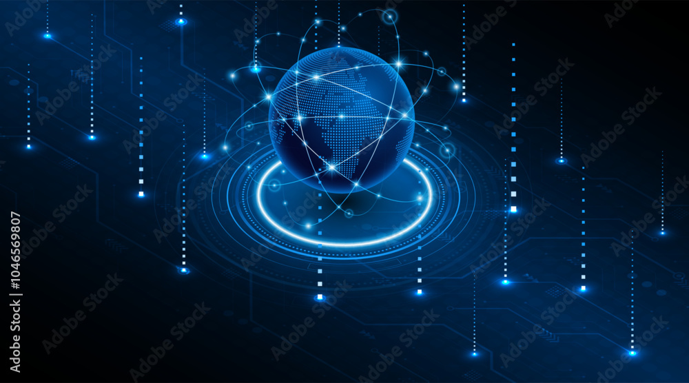 Aufkleber Global connection network background. World map. High-speed internet technology concept or fast wireless data transmission. modern internet network connection technology background	