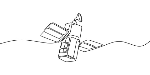 Minimalist Satellite Orbiting Line Art for Space Exploration and Technology Concepts