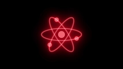 Neon atom glowing red color in black background