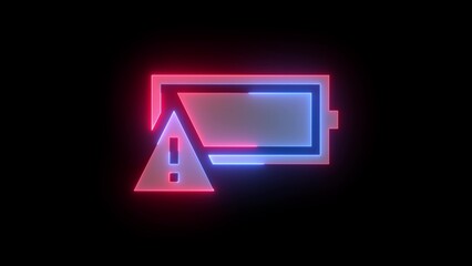 Neon battery important full charge icon blue red color glowing black background