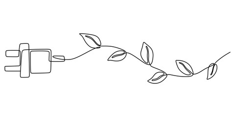 Minimalist Leaf Energy Symbol Continuous Line Drawing for Eco-Friendly Sustainable Energy
