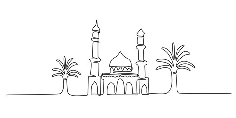 Continuous Line Drawing of Mosque Architecture for Islamic Religious Landmarks