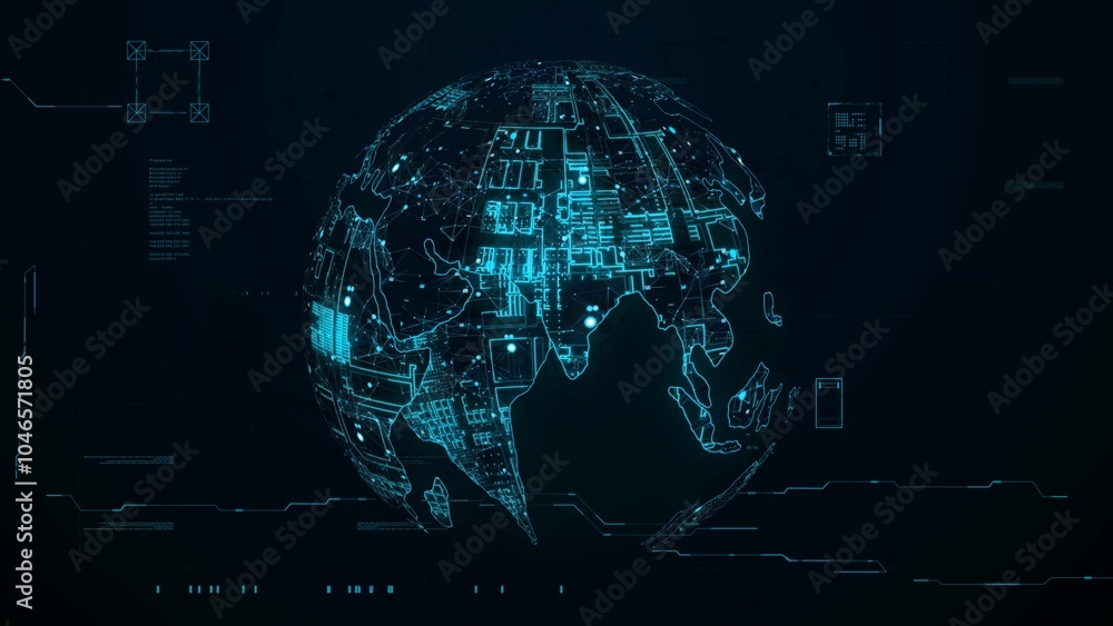 Poster futuristic digital globe with circuit patterns