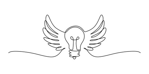 Light Bulb with Wings Continuous Line Drawing Symbolizing Inspiration Minimalist Design Vector Art