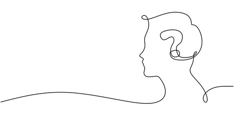 Continuous Line Drawing of Human Head with Question Mark Minimalist Design Vector Illustration