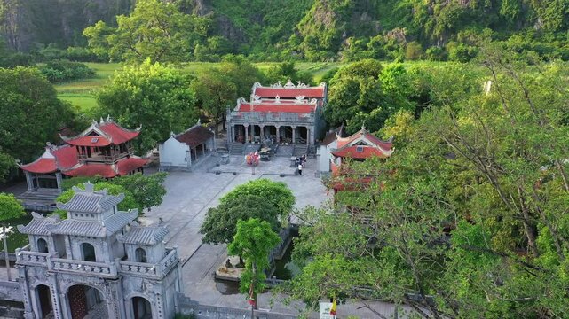Ninh Binh - Thai Vi Temple aerial view, traslation