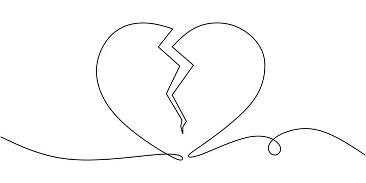 recommend clip art: Continuous Line Drawing of Broken Heart Symbol Minimalist Love Concept Vector Illustration