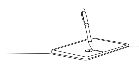 Fototapeta premium Continuous Line Drawing of Pen Signing Document Minimalist Office Concept Vector Illustration